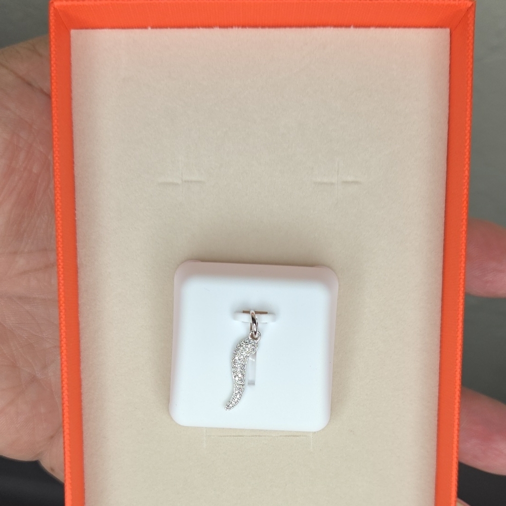 Italian Horn Moissanite Silver Pendant / Chain